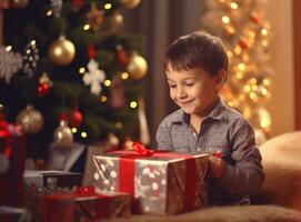 Boy with Christmas goft box photo