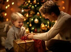 Boy with Christmas goft box photo