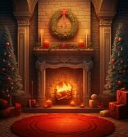 Christmas background with fireplace photo