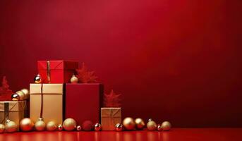 Navidad rojo antecedentes con dorado pelotas foto