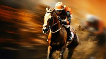 A jockey and horse racing in motion photo