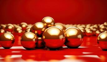 Christmas red background with golden balls photo