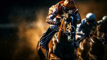 A jockey and horse racing in motion photo