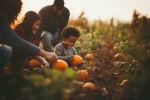 Families get fun by picking pumpkins at the pumpkin patch photo