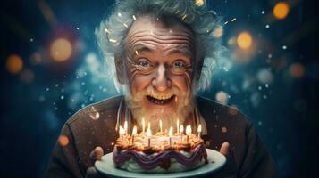 antiguo hombre con cumpleaños pastel foto
