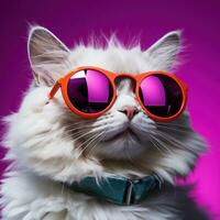 Cool cat in sunglasses on vivid background photo