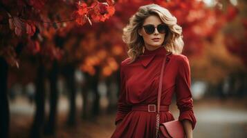 Autumn fashion wear in red colors photo