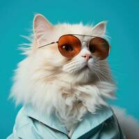 Cool cat in sunglasses on vivid background photo