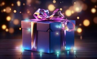 Violet Holiday Background with gift box photo