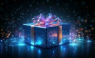 Violet Holiday Background with gift box photo