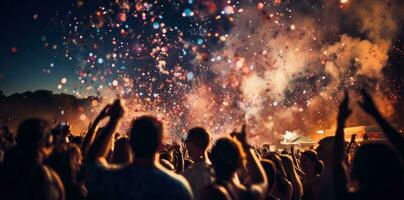 An evening at an outdoor music festival with confetti flying photo