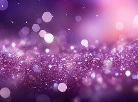 Purple and silver glitter bokeh background with light diffraction photo