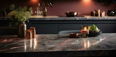 Marble kitchen top in a kitchen photo