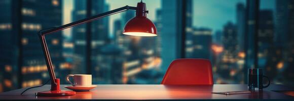 Office desk with desk lamp photo