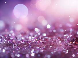 Purple and silver glitter bokeh background with light diffraction photo