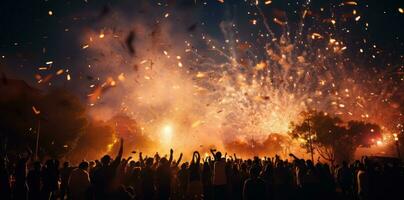 An evening at an outdoor music festival with confetti flying photo