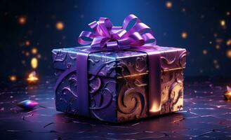 Violet Holiday Background with gift box photo