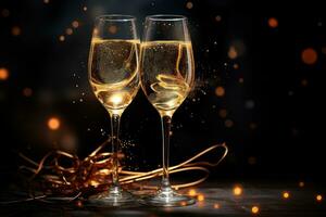 Holiday background with champagne glasses photo