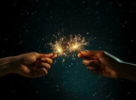 People's hand holding a sparkler on a black background photo