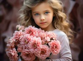 hermosa niña con flores rosas foto