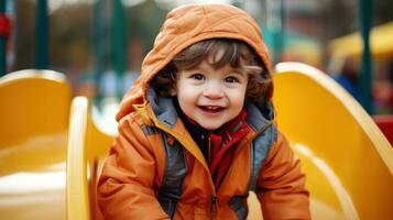 Child plays on the amusement park photo