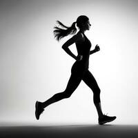 deportivo mujer corredor en silueta en blanco antecedentes foto