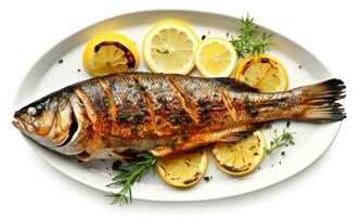 Grilled fish with lemon photo