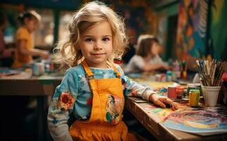 Children painting in art class photo