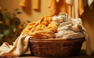 Laundry basket in the laundry room of the home photo