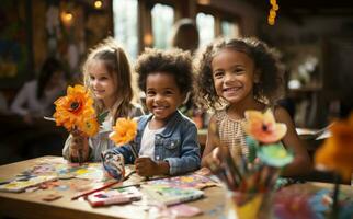 Children painting in art class photo