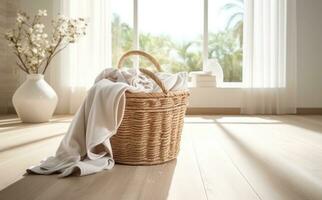 Laundry basket in the laundry room of the home photo