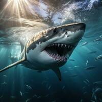 Angry shark in blue ocean photo