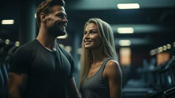 Young couple in sport gym photo