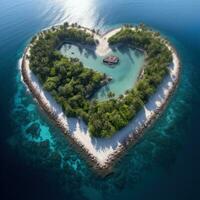 Heart-shaped island in the ocean aerial view photo