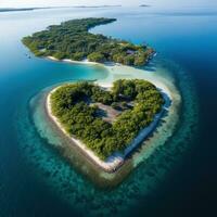 Heart-shaped island in the ocean aerial view photo