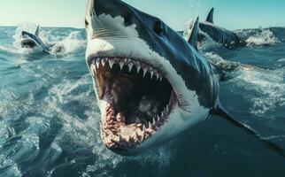 Angry shark in blue ocean photo