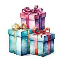 Watercolor Christmas gift boxes isolated photo