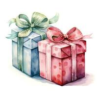 Watercolor Christmas gift boxes isolated photo