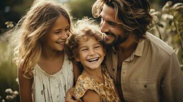 Happy family enjoying time outdoors together photo