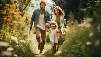 Happy family enjoying time outdoors together photo