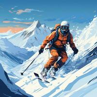 Man skiing down snowy mountain photo