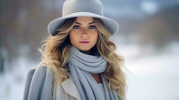 joven mujer en elegante invierno atuendo foto