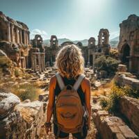 Solo traveler exploring ancient ruins photo