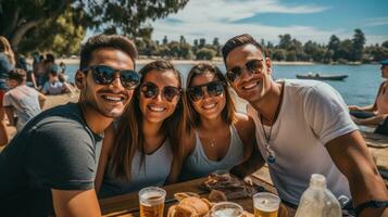 lleno de diversión picnic con bueno empresa foto