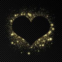Heart shape frame with golden glitter on dark background. Greeting card with empty dark background. Vector illustration.