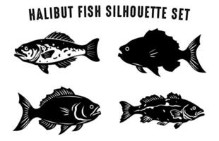 Set of Mackerel Fish Silhouette vector illustration, Black Silhouettes of Fish Bundle