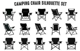 Set of Camping chair Vector silhouettes, Black Bold Camping chair clipart bundle