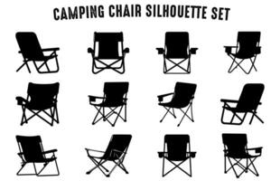 Set of Camping chair Vector silhouettes free, Black Bold Camping chair clipart bundle