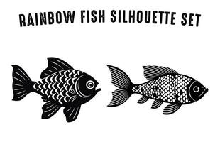 Set of Rainbow Fish Silhouette vector illustration, Black Silhouettes of Fish Bundle