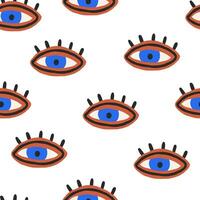 Vector seamless pattern with cartoon eyes on white